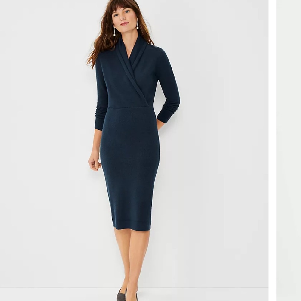 AT Shawl Collar Wrap Sweater Dress